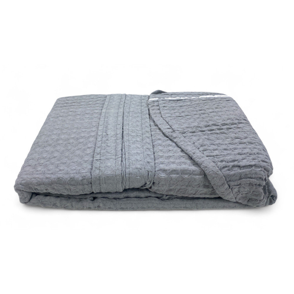 Men's Women's Cotton Bathrobe with Hood, BEEApone® Honeycomb, Light Grey Color, Quick Drying, Soft