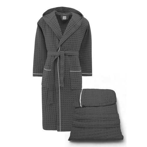 Accappatoio Uomo Donna in Cotone con Cappuccio, BEEApone® Nido d’Ape, Colore Antracite, Asciugatura Rapida, Morbido