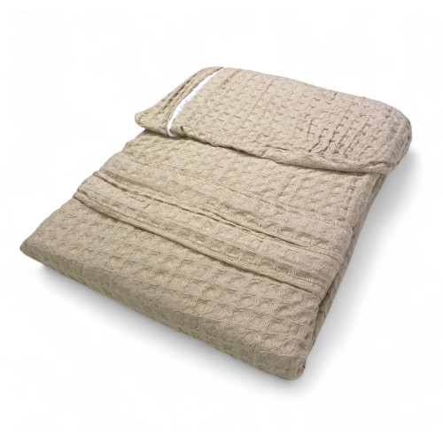 Herren Damen Bademantel aus Baumwolle mit Kapuze, BEEApone® Wabe, beige Farbe, schnell trocknend, weich