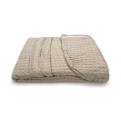 Men's Women's Cotton Bathrobe with Hood, BEEApone® Honeycomb, Beige Color, Quick Drying, Soft