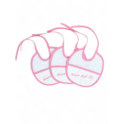 Lot de 3 bavoirs brodés « L’amour des oncles », 100% coton hypoallergénique, Made in Italy, liseré élégant, taille 18x18 cm