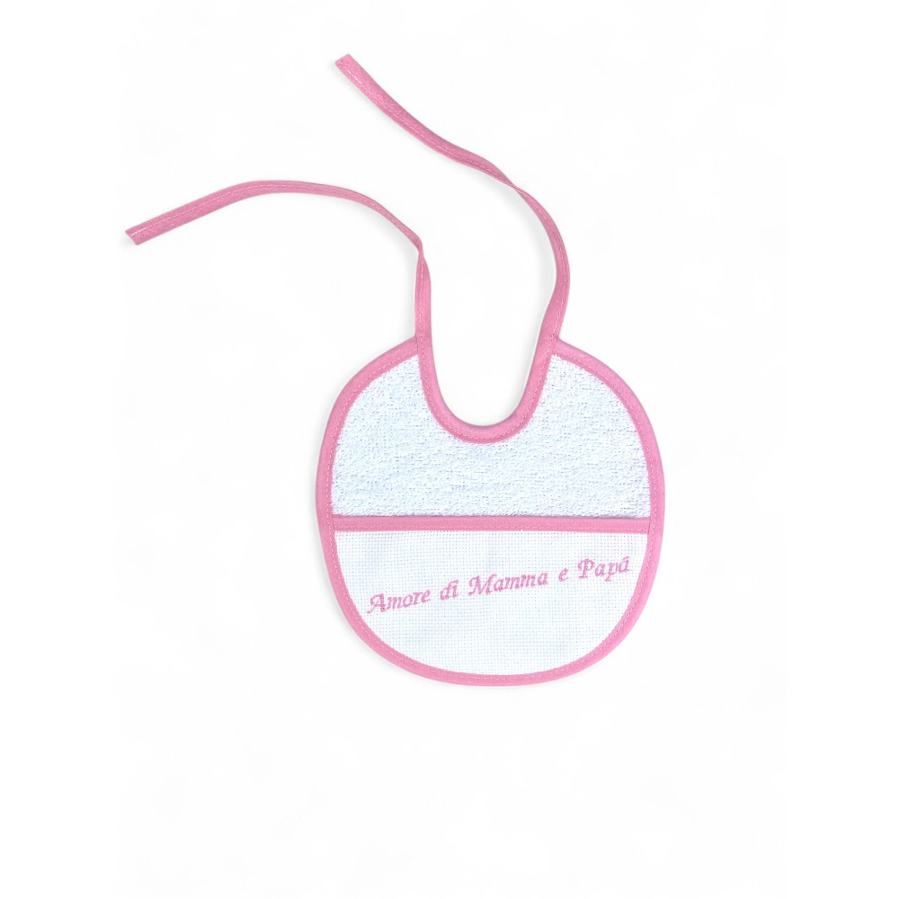 Lot de 3 bavoirs brodés pour bébé « Amore di Mamma e Papà », 100% coton hypoallergénique, Made in Italy, bordure élégante, 18x18