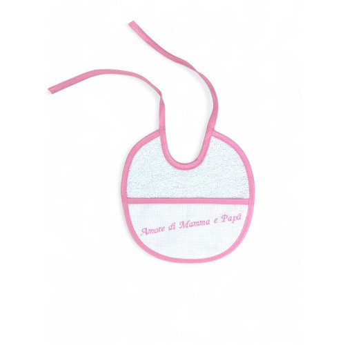 Set of 3 Embroidered Baby Bibs "Amore di Mamma e Papà", 100% Hypoallergenic Cotton, Made in Italy, Elegant Edging, 18x18 cm