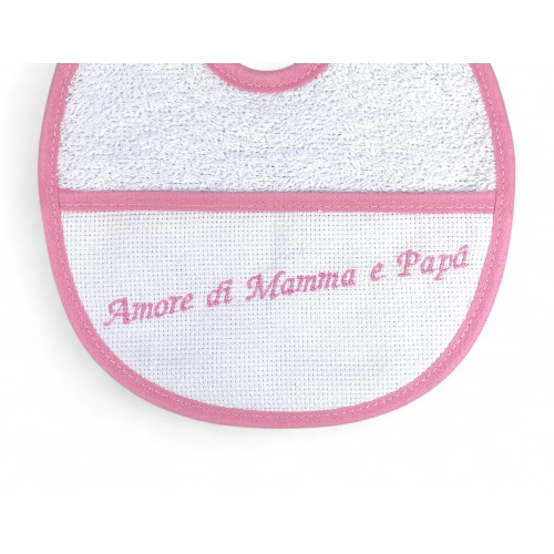 Set 3 Bavaglini Neonato Ricamati "Amore di Mamma e Papà", 100% Cotone Anallergico, Made in Italy, Bordatura Elegante, 18x18 cm