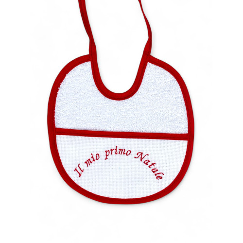 Set 3 Bavaglini Neonato Rossi Ricamati "Il Mio Primo Natale", 100% Cotone Anallergico, Made in Italy, Bordatura Elegante,18x18cm