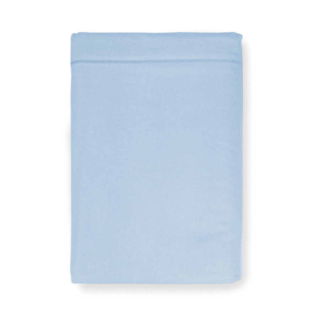 Drap de dessus en flanelle ajustée bleu clair - Pur coton doux | Fabriqué en Italie | Pour matelas maxi et surdimensionnés