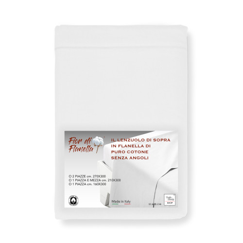 Lenzuolo Sopra in Flanella Senza Angoli Colore Bianco - Puro Cotone Morbido | Made in Italy | Per Materassi Maxi e Fuori Misura