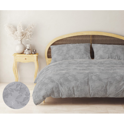 Flannel Double Duvet Cover 250x200 cm "Sleeping Time" - Grey Flower | Soft, Warm and Made in Italy
