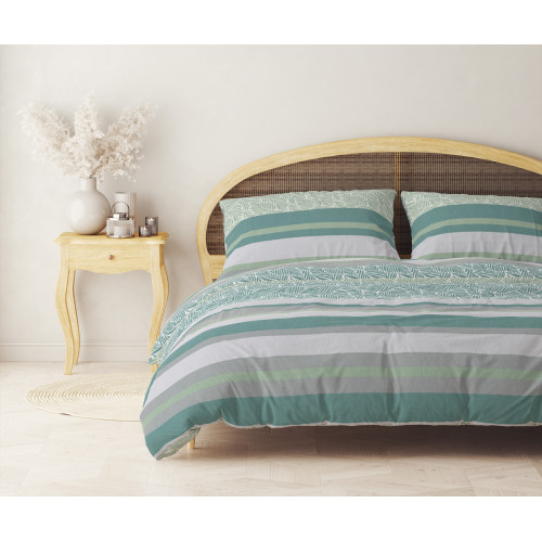Flannel Double Duvet Cover 250x200 cm "Sleep Time" - Green Fern | Soft, Warm and Made in Italy