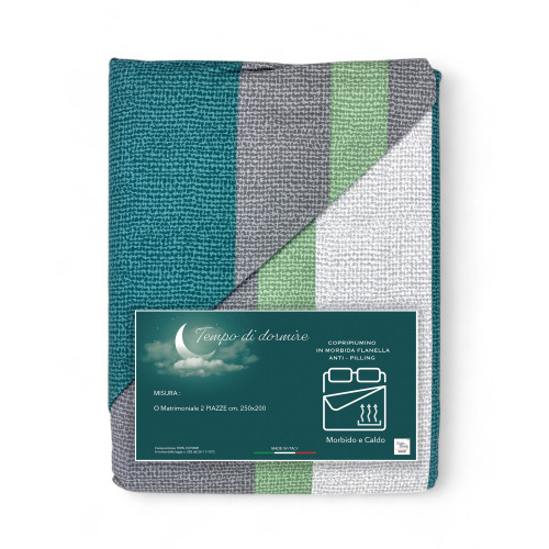 Funda Nórdica Doble Franela 250x200 cm "Sleep Time" - Helecho Verde | Suave, cálido y fabricado en Italia
