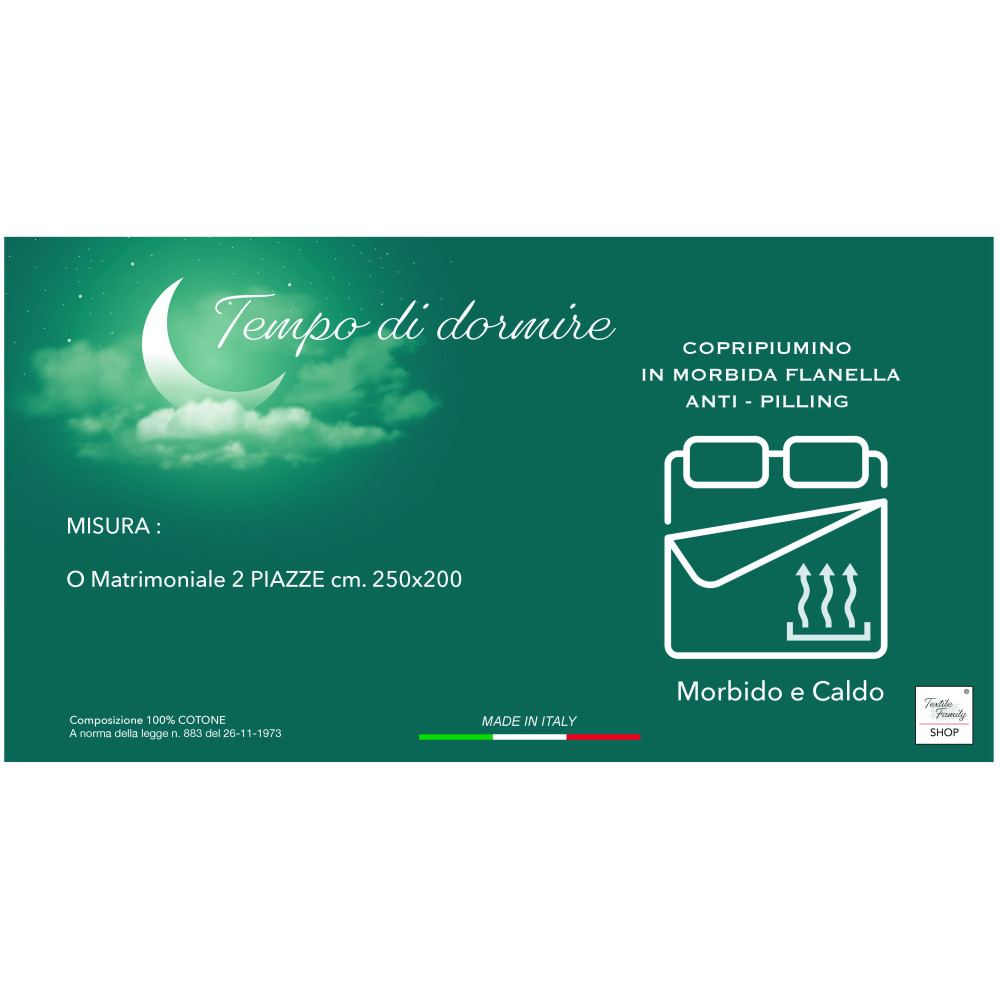 Copripiumino Matrimoniale in Flanella 250x200 cm "Tempo di Dormire" - Felce Verde | Morbido, Caldo e Made in Italy