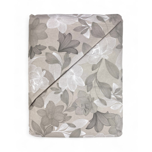 Flannel Double Duvet Cover 250x200 cm "Sleeping Time" - Dove Grey Flower | Soft, Warm, AntiPilling Made in Italy