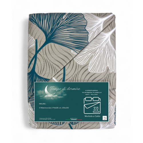 Funda Nórdica Doble Franela 250x200 cm "Sleeping Time" - Pétalos Verdes | Suave, cálido, anti-pilling, Made in Italy