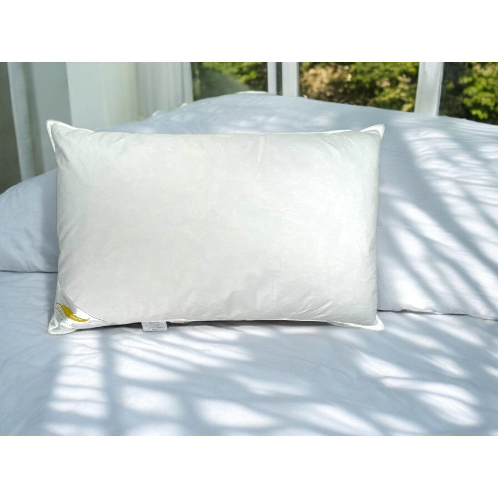 Cojín de Cama Doble en Plumón de Ganso 50x80 cm | Almohada ergonómica, transpirable e hipoalergénica | Plumas de autor