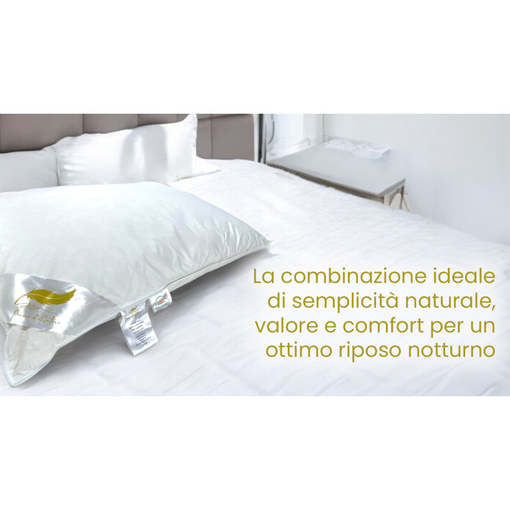 Double Bed Cushion in Goose Down 50x80 cm | Ergonomic, Breathable and Hypoallergenic Pillow | Author's Feathers