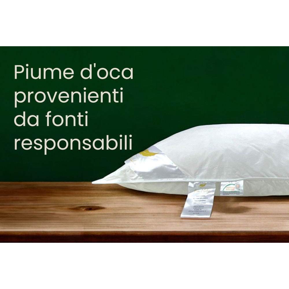 Double Bed Cushion in Goose Down 50x80 cm | Ergonomic, Breathable and Hypoallergenic Pillow | Author's Feathers