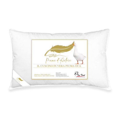 Cuscino Letto Matrimoniale in Piuma d’Oca 50x80 cm | Guanciale Ergonomico, Traspirante e Ipoallergenico | Piume d’Autore