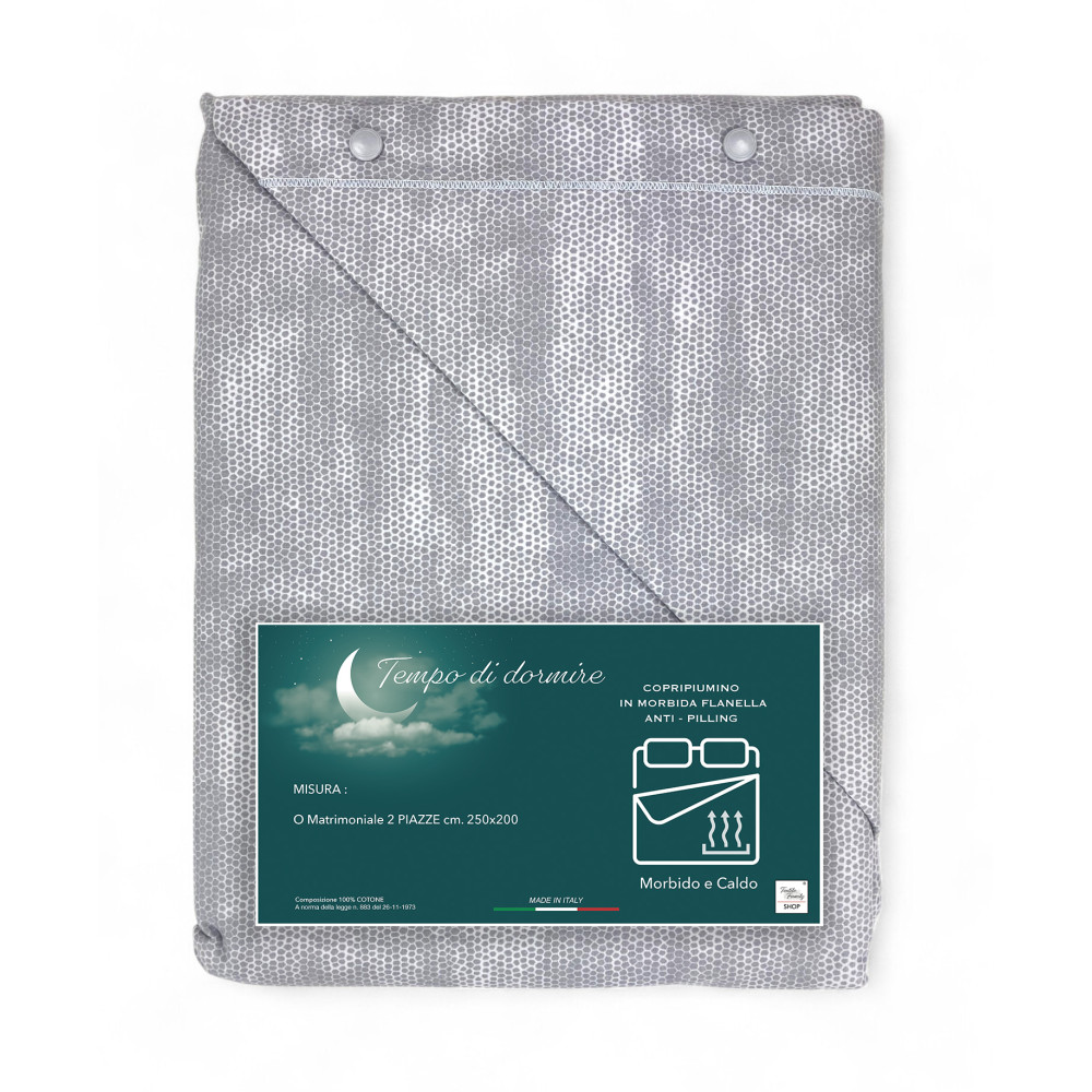 Housse de couette double en flanelle 250x200 cm « Sleeping Time » - Garçon Gris | Élégant, chaleureux et fabriqué en Italie
