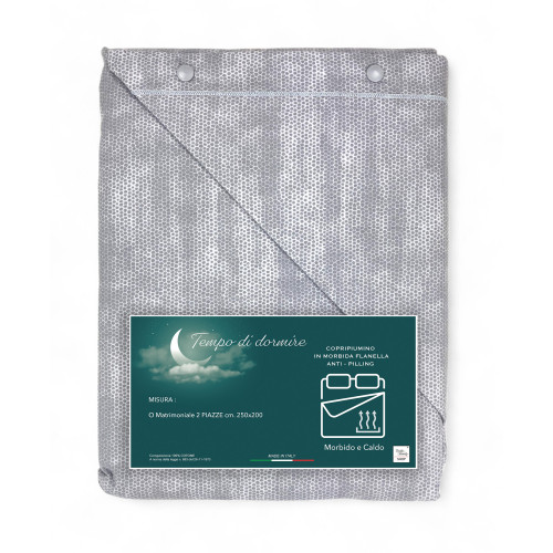 Funda Nórdica Doble Franela 250x200 cm "Sleeping Time" - Niño Gris | Elegante, cálido y hecho en Italia