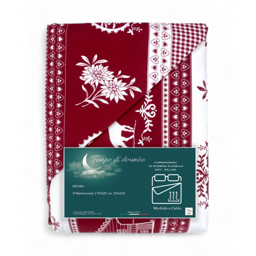 Flannel Double Duvet Cover 250x200 cm "Sleeping Time" - Tyrol | Warm, Soft and Made in Italy