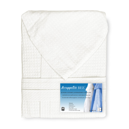 BIENENNEST© Bademantel aus reiner Baumwolle mit Kapuze für Erwachsene Milchfarbe