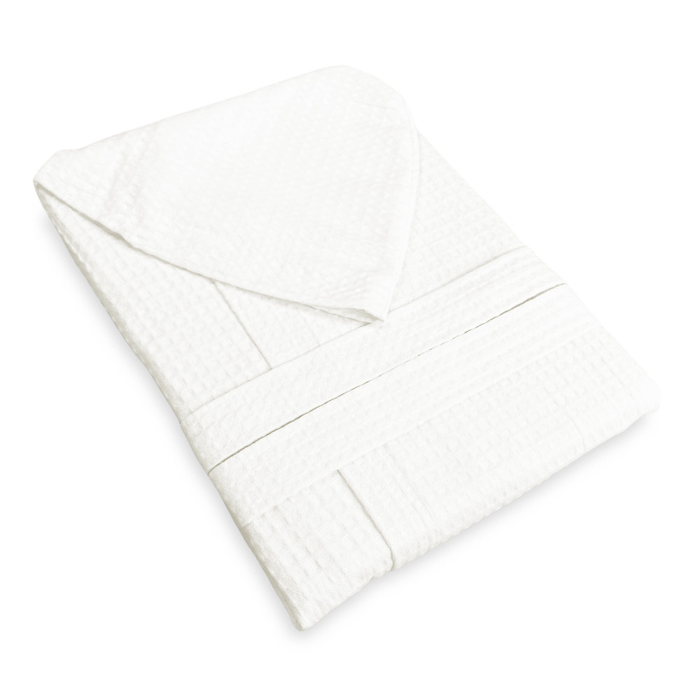 BIENENNEST© Bademantel aus reiner Baumwolle mit Kapuze für Erwachsene Milchfarbe