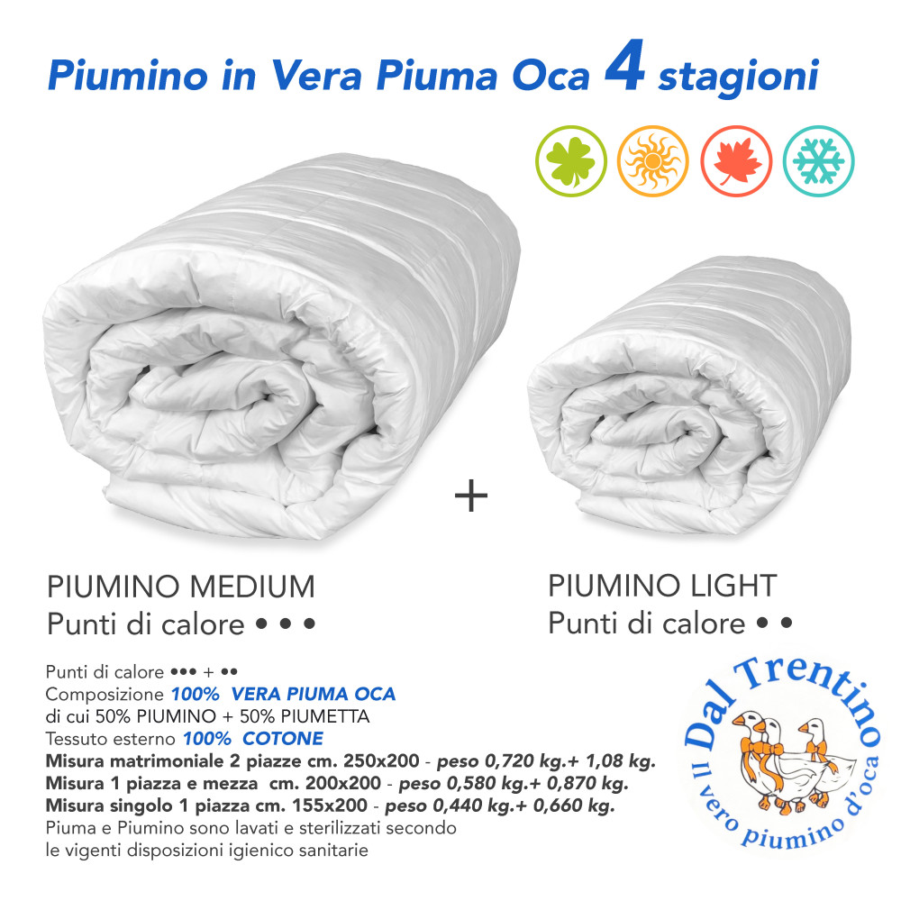 Trentino Goose Down 4 Seasons, 2 Separable Duvets, Soft, Versatile, 50% Down and 50% Goose Down, OEKO-TEX Certified