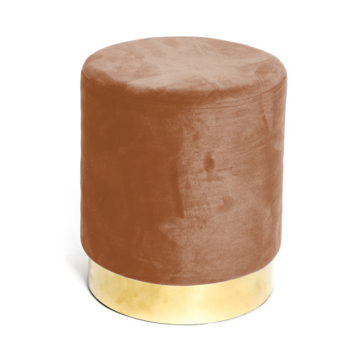 Velvet Footstool Pouf in Rust Velvet with Golden Base | Elegant Design, Ø32xH40 cm, Soft, Resistant up to 150 kg