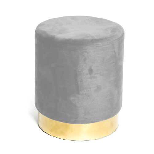 Velvet Footstool Pouf in Light Grey Velvet with Golden Base | Elegant Design, Ø32xH40 cm, Resistant up to 150 kg