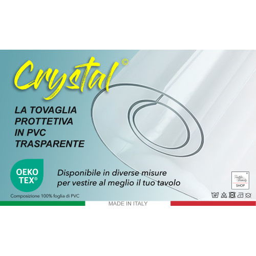 Tovaglia Trasparente Antimacchia in PVC Crystal, Copritavolo cristallo Spessore 0,20 mm, Made in Italy