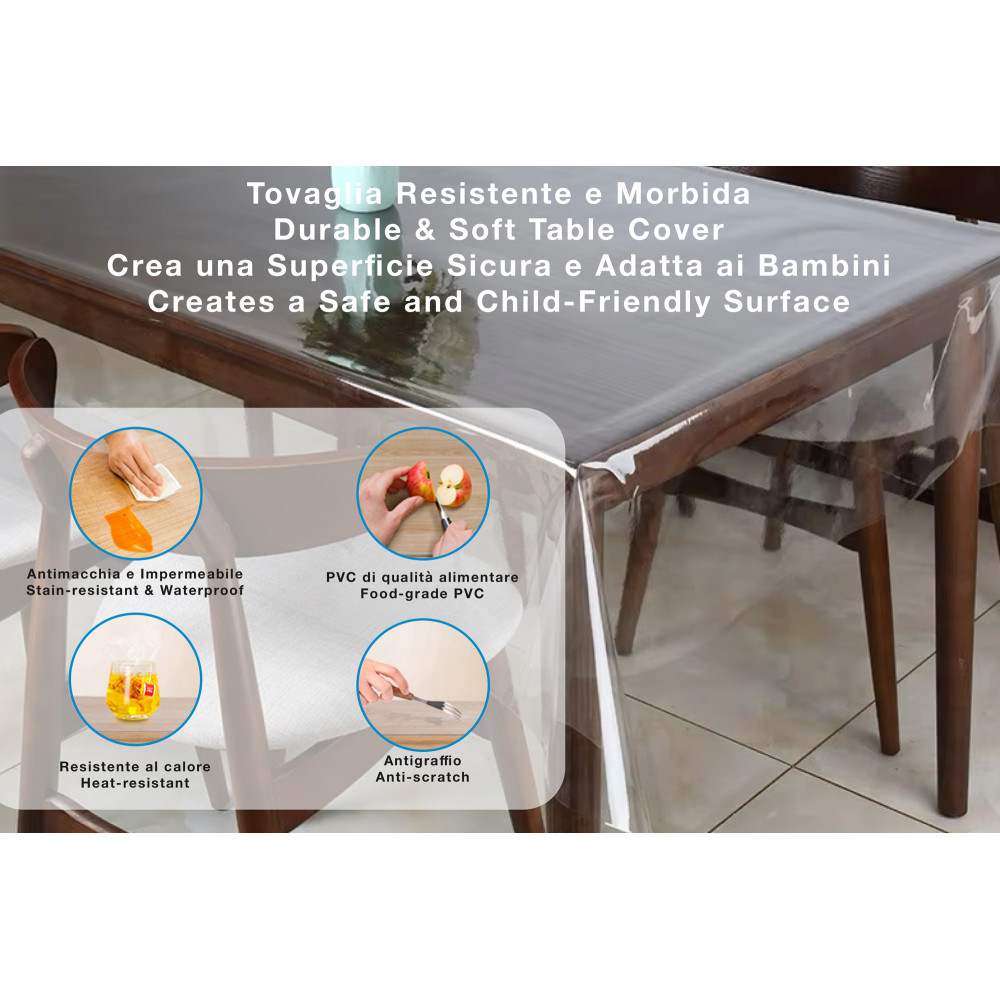 Nappe en cristal PVC transparent résistant aux taches, Housse de table en cristal de 0,20 mm d’épaisseur, coupée sur mesure, fab