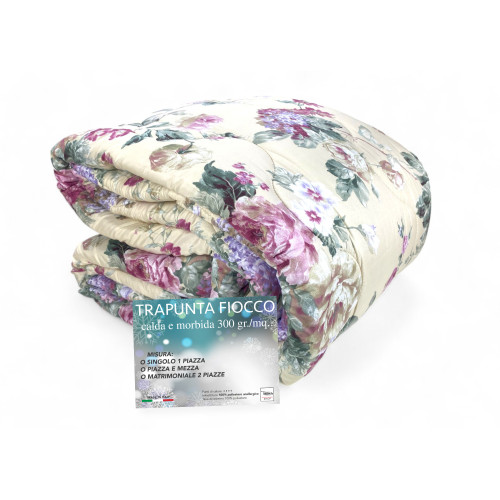 Sanderson Flower Quilt Beige Winter Hintergrund, warme Bettdecke 300 gr/qm, elegantes Blumenmuster, Made in Italy