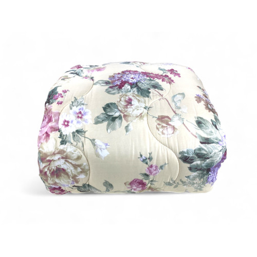 Trapunta Fiocco Sanderson Fiore Fondo Beige Invernale, Piumone Caldo 300 gr/mq, Motivo Floreale Elegante, Made in Italy