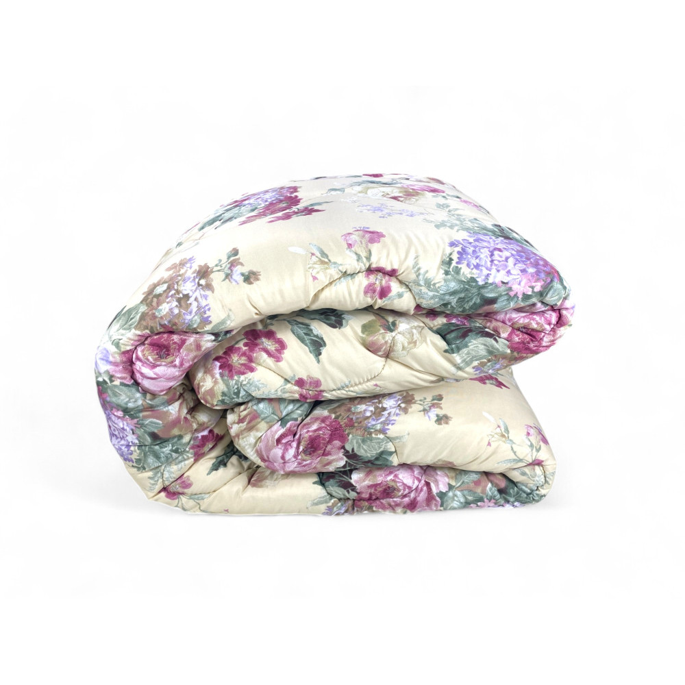 Sanderson Flower Quilt Beige Winter Background, Warm Duvet 300 gr/sqm, Elegant Floral Pattern, Made in Italy