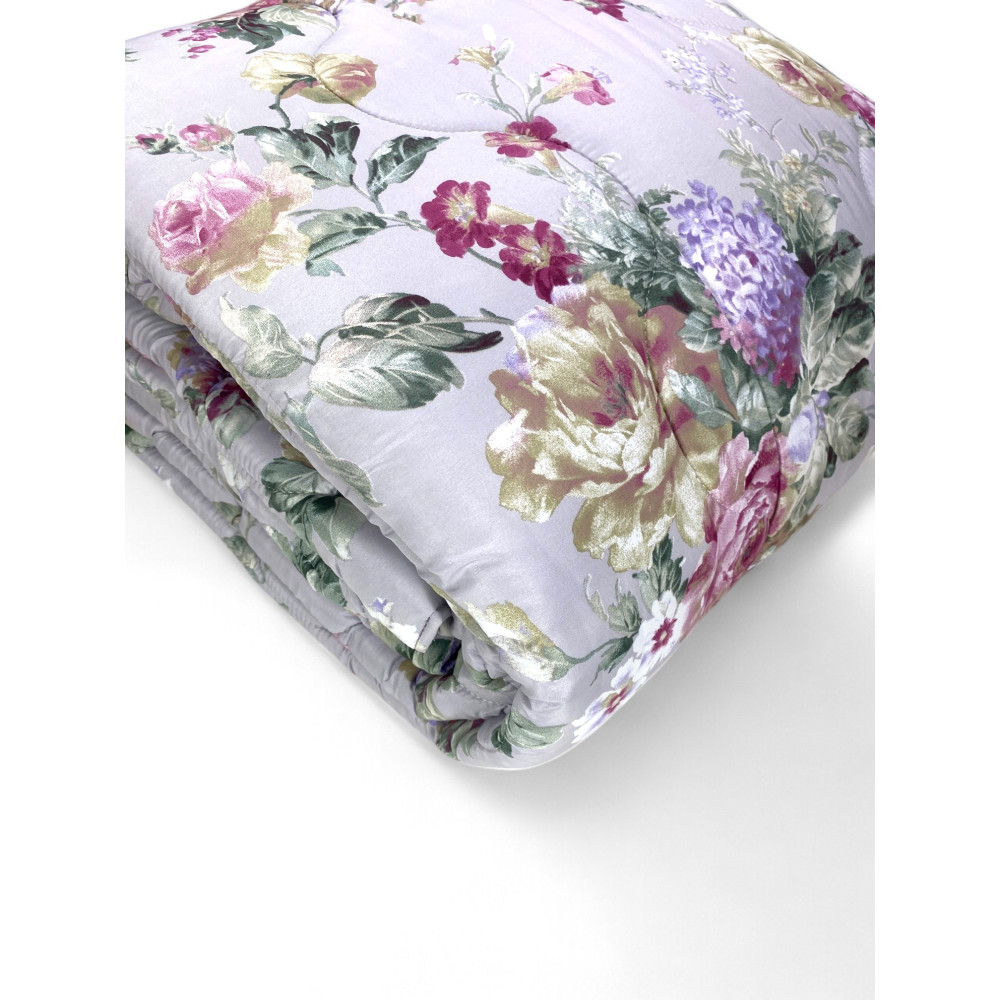 Sanderson Flower Quilt Hiver Fond Gris, Couette Chaude 300 gr/m², Motif Floral Elégant, Fabriqué en Italie