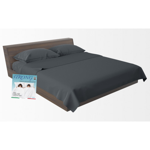 Completo Lenzuola Strong Grigio Piombo 100% Cotone, Set Letto Tinta Unita Lavabile, Morbido, Confortevole, Made in Italy