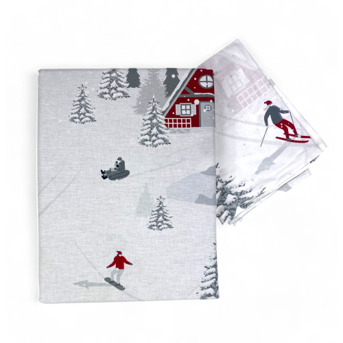 Housse de couette tyrolienne Montebianco 100 % coton - Double face, motif alpin avec skieurs et chalets, douce et respirante