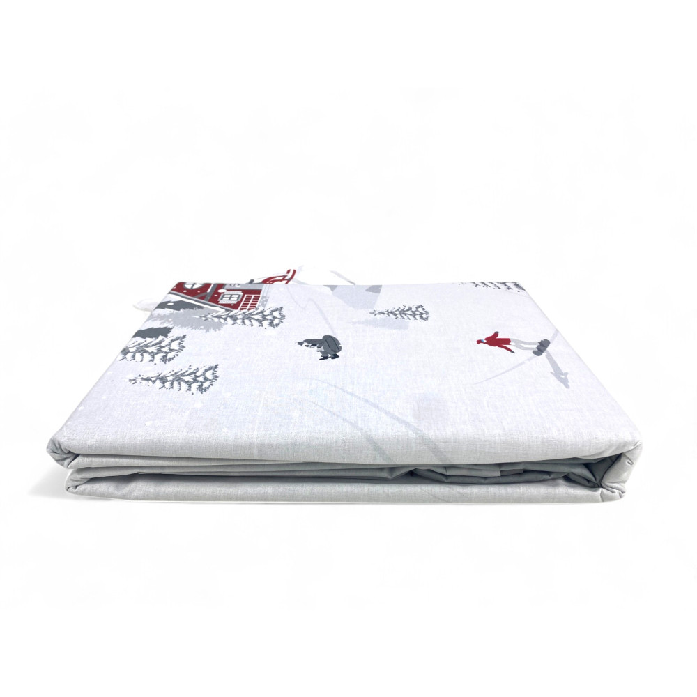 Funda Nórdica Tirolesa Montebianco 100% Algodón - Doble Cara, Patrón Alpino con Esquiadores y Chalets, Suave y Transpirable