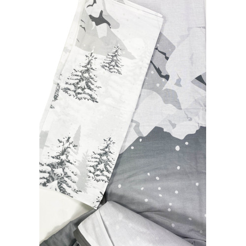 Montebianco Tiroler Bettbezug 100% Baumwolle - Double Face, alpines Muster mit Skifahrern und Chalets, weich und atmungsaktiv