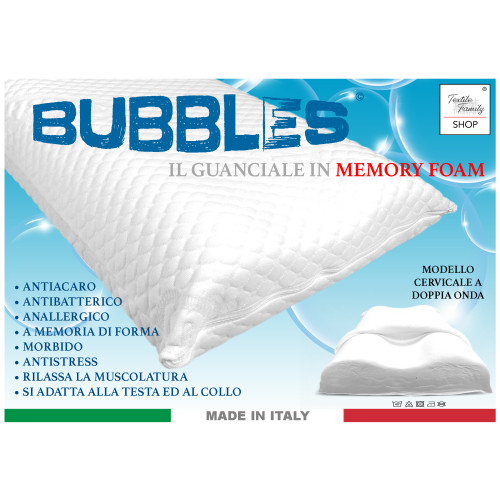 BUBBLES Memory Foam Nackenkissen - Orthopädisch, Anti-Milben, hypoallergen, abnehmbarer Bezug mit Massagebezug, 75x45 cm