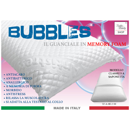 BUBBLES Oreiller au savon à mémoire de forme - Orthopédique, Anti-acariens, Hypoallergénique, Housse amovible avec housse de mas