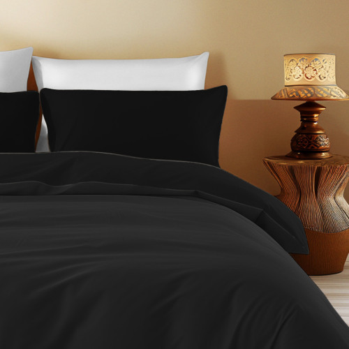 Funda nórdica de algodón liso Negro - Sleep Time, 100% algodón puro, suave, transpirable, Made in Italy