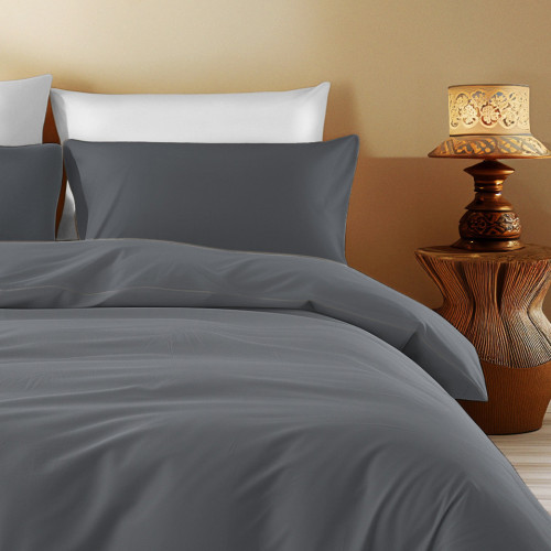 Housse de couette en coton gris foncé de couleur unie - Sleep Time, 100 % pur coton, douce, respirante, fabriquée en Italie