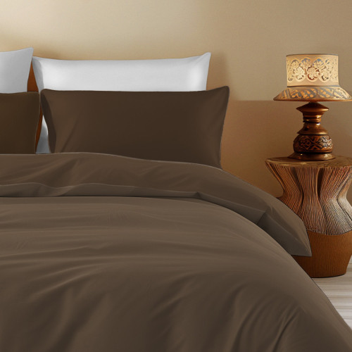 Duvet Cover in Solid Brown Cotton - Sleep Time, 100% Pure Cotton, Soft, Breathable, Made in Italy