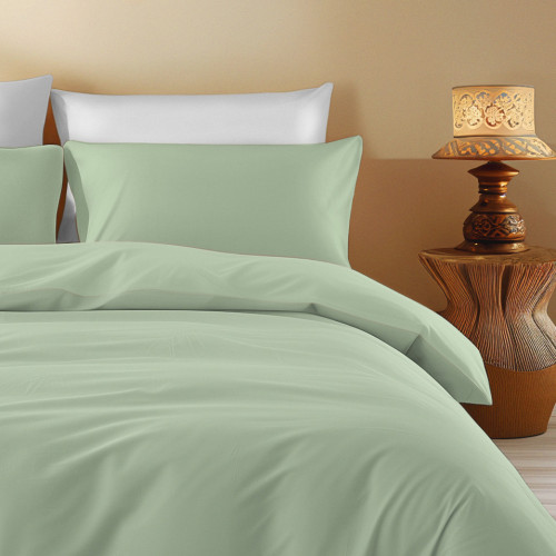 Duvet Cover in Solid Green Cotton - Sleep Time, 100% Pure Cotton, Soft, Breathable, Made in Italy