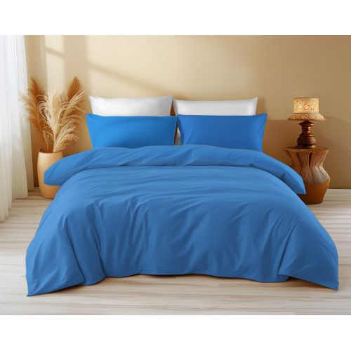 Duvet Cover in Solid Color Cotton Bluette - Sleep Time, 100% Pure Cotton, Soft, Breathable, Made in Italy