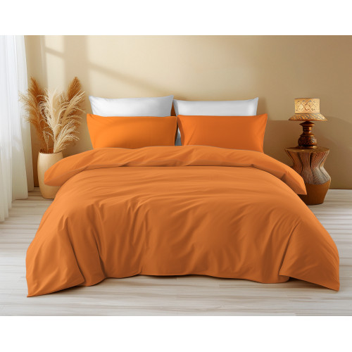 Bettbezug aus einfarbiger orangefarbener Baumwolle - Sleep Time, 100% reine Baumwolle, weich, atmungsaktiv, Made in Italy