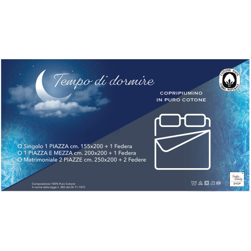 White Plain Cotton Duvet Cover - Sleep Time, 100% Pure Cotton, Soft, Breathable, Made in Italy