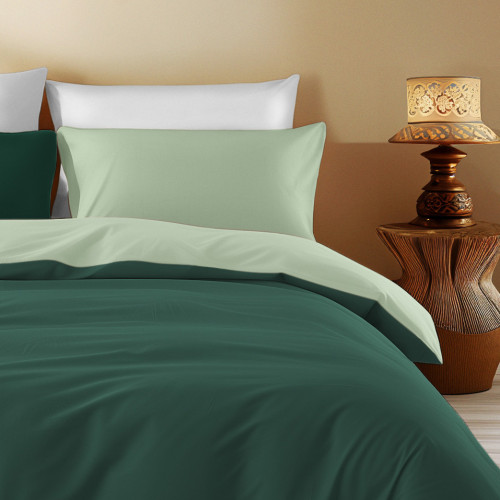 Copripiumino Double Face Verde Scuro/Verde Chiaro - 100% Cotone, Morbido e Traspirante, Made in Italy