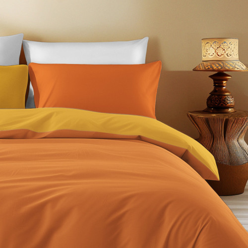 Housse de couette double face orange foncé/orange clair - 100 % coton, douce et respirante, fabriquée en Italie